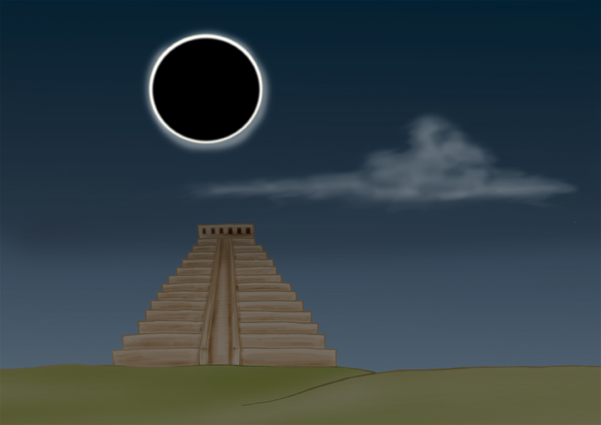 Sonnenfisnternis ueber Maya-Pyramide